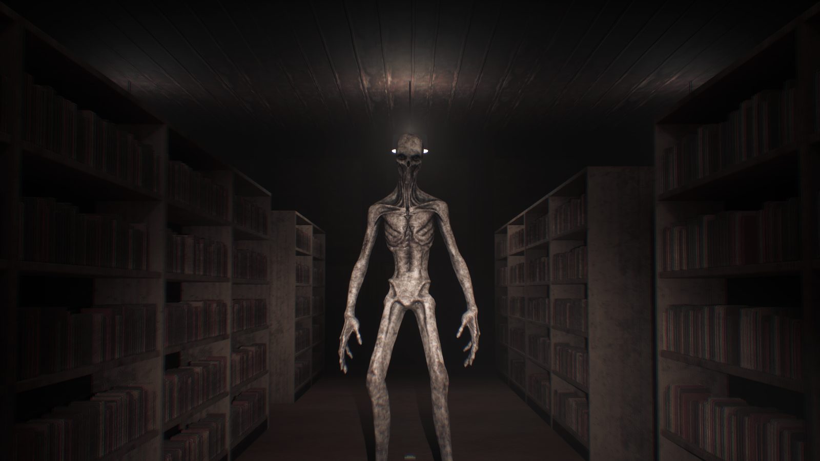 The Listener in a stacks aisle