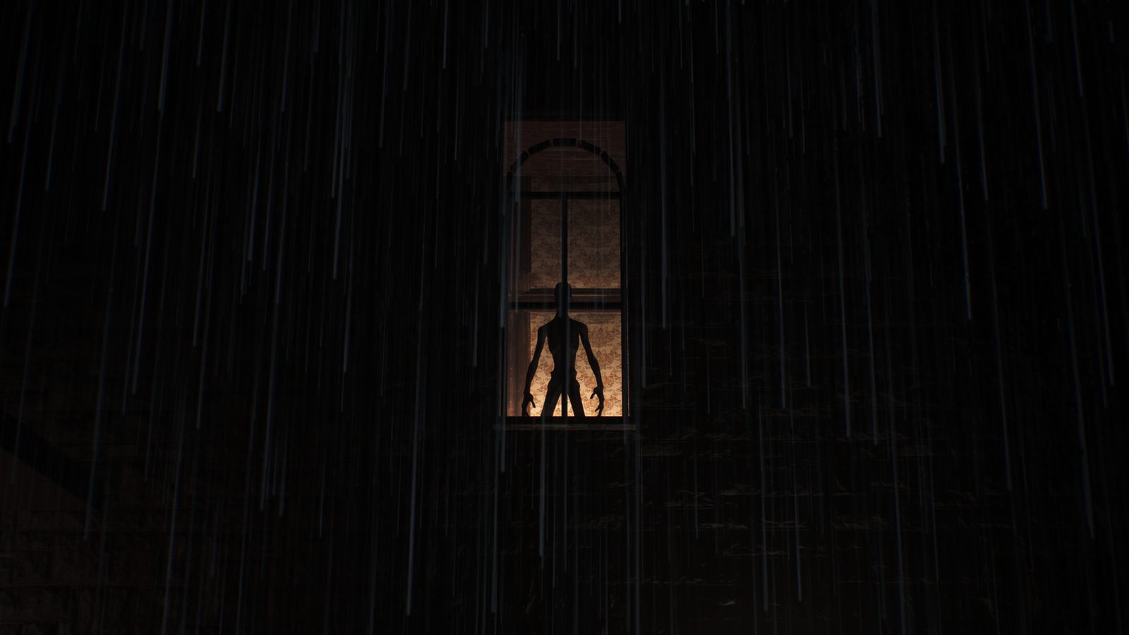 A figure in an upper window in the storm